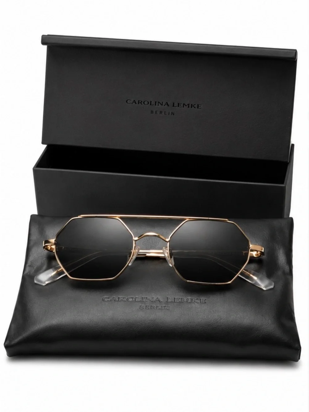 😎 NWT! Carolina Lemke Unisex Hexagon Thin Metal Frame Sunglasses